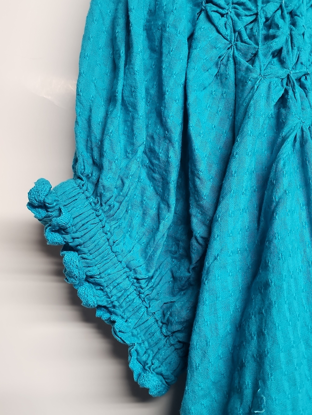 SUNDANCE Teal Smocked Button Peasant Top XXL Adorable Feminine Beautiful Boho - Picture 3 of 9